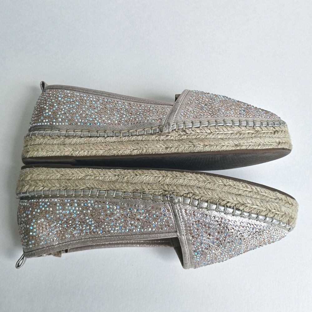 INC Espadrille Flats Rhinestone Caleyy Size 9 Metallic Tan Sparkle Slip On Shoes - Picture 11 of 12